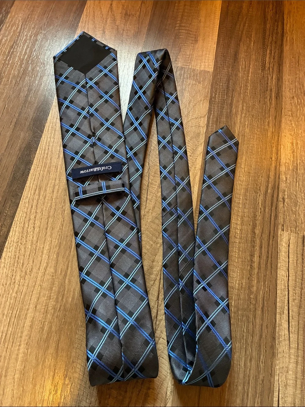 croft & barrow Black Tie with Blue Windowpane Plaid- Silk blend